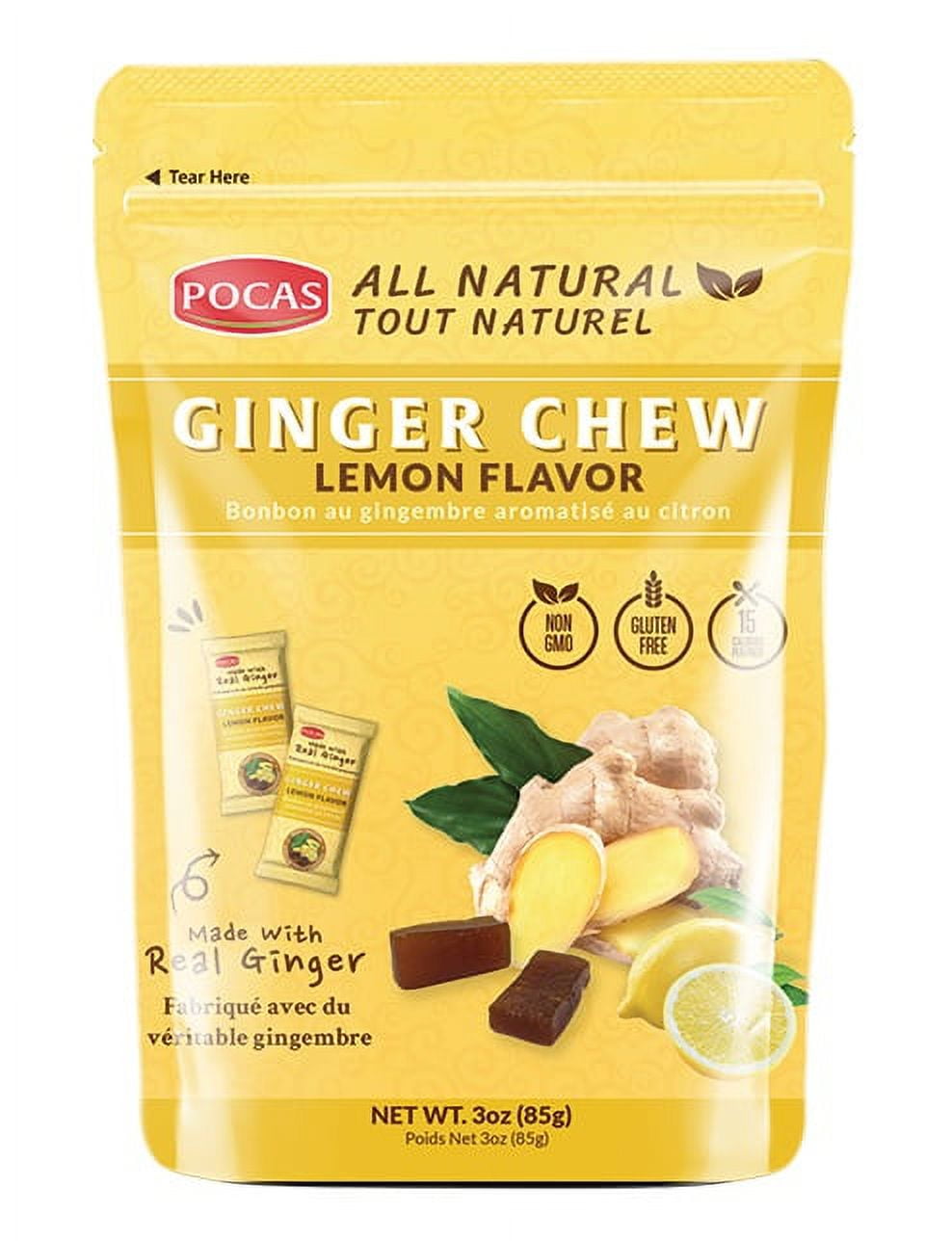 Pocas Ginger Chew Candy (Pack of 4) Lemon Flavor