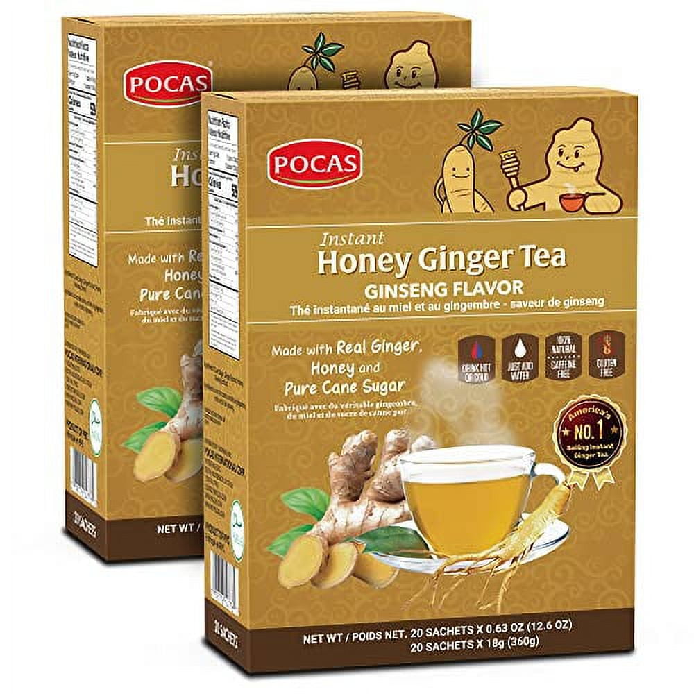 Pocas Honey Ginger Tea .. Instant Tea Powder .. Packets w/ Ginseng