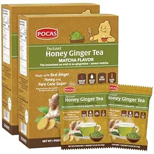 Pocas Honey Ginger Tea - Instant Tea Powder Packets with Matcha & Ginger Honey Crystals, Non-GMO|Gluten Free|Caffeine Free, 40 Count (Pack of 2)