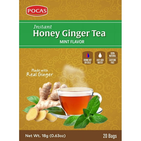Pocas Honey Ginger Tea, Mint, 12.7 Oz 40bags ( 2packs x 20 Bags each)