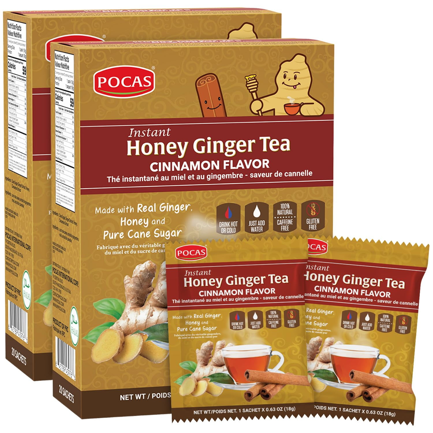Pocas Honey Ginger Tea, Original, 12.7 Ounce, 20 Bags Pack of 2