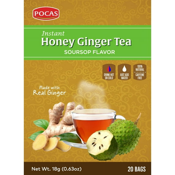 Pocas Honey Ginger Tea, Soursop, 12.7 Ounce, 20 Bags (Pack of 2)
