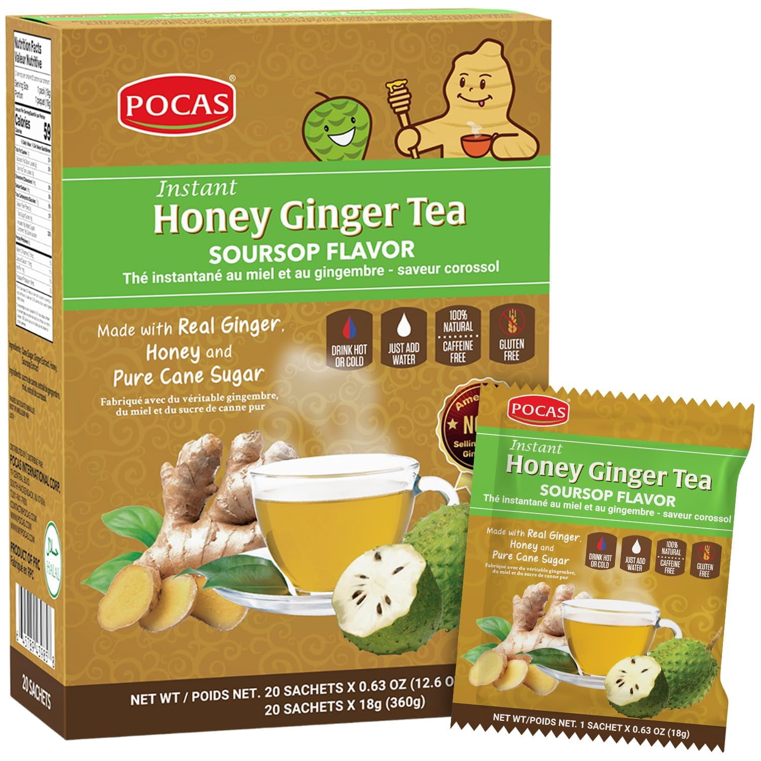 Pocas, Honey Ginger Tea with Soursop, 20 Pack, Instant Crystals ...