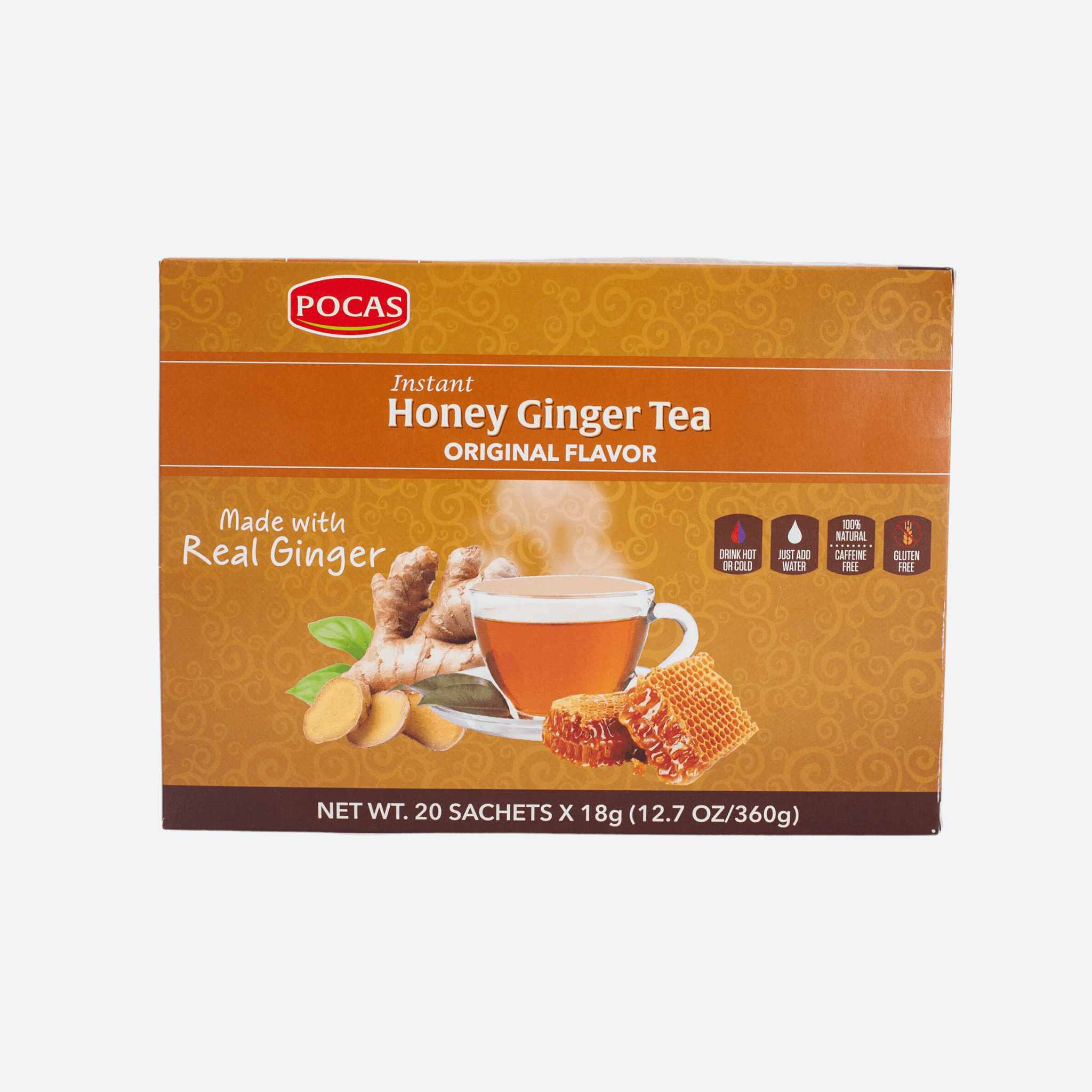 Pocas Instant Honey Ginger TeaOriginal Flavor 20 SachetA Soothing and