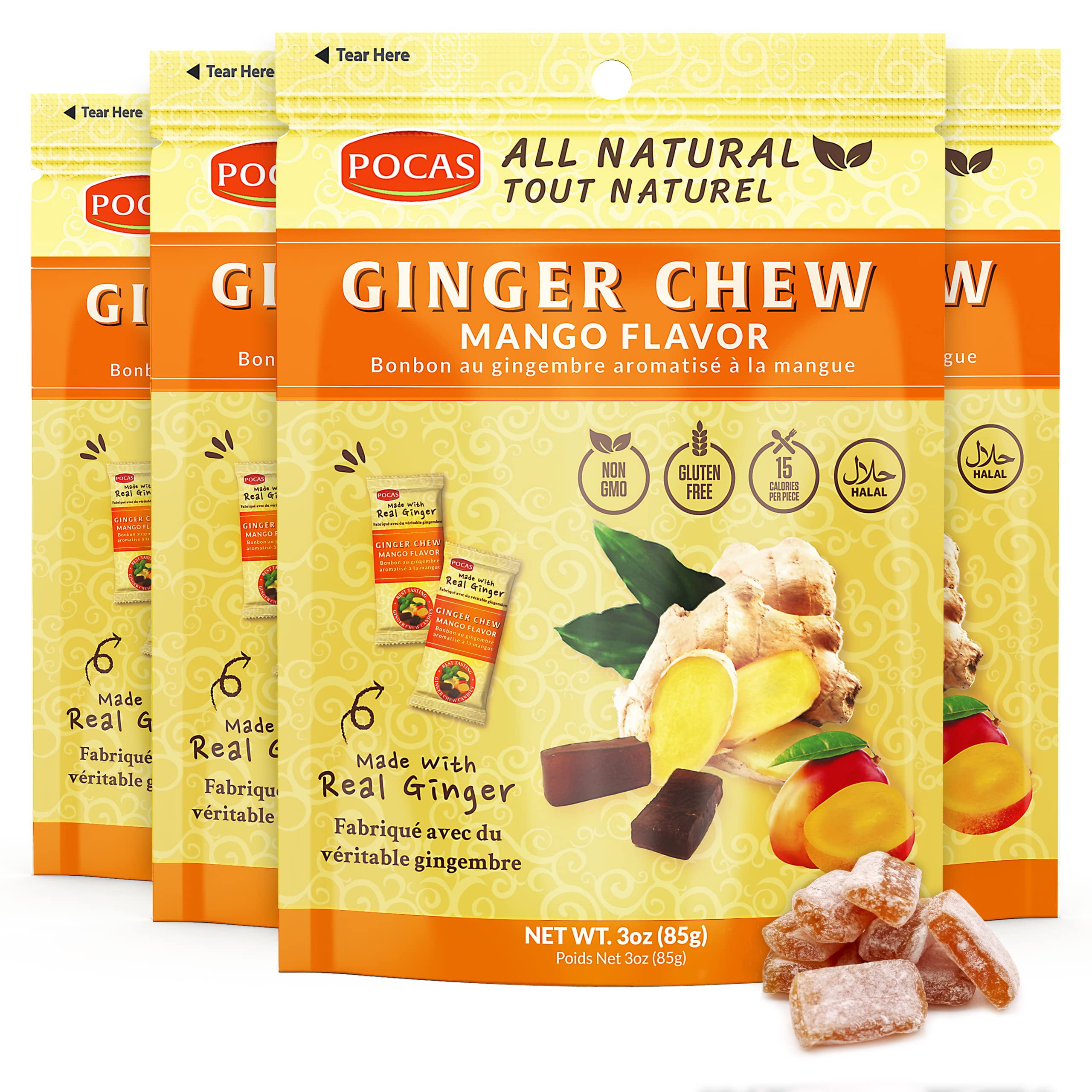 Pocas Mango Ginger Chews AIF4 Sweet and Zesty Ginger Chew