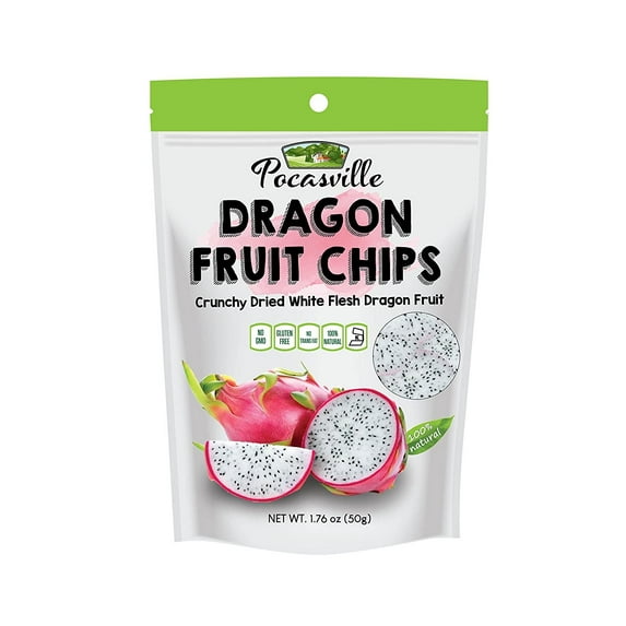 Pocas Premium Dragon Fruit Chips, White Dragon Fruit, 1.76 Ounce Pack of 6