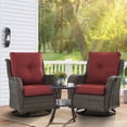 thumbnail image 1 of Pocassy  3-Piece Outdoor Swivel Bistro Set, Wicker Rocking Chairs Brown/Red, 1 of 5