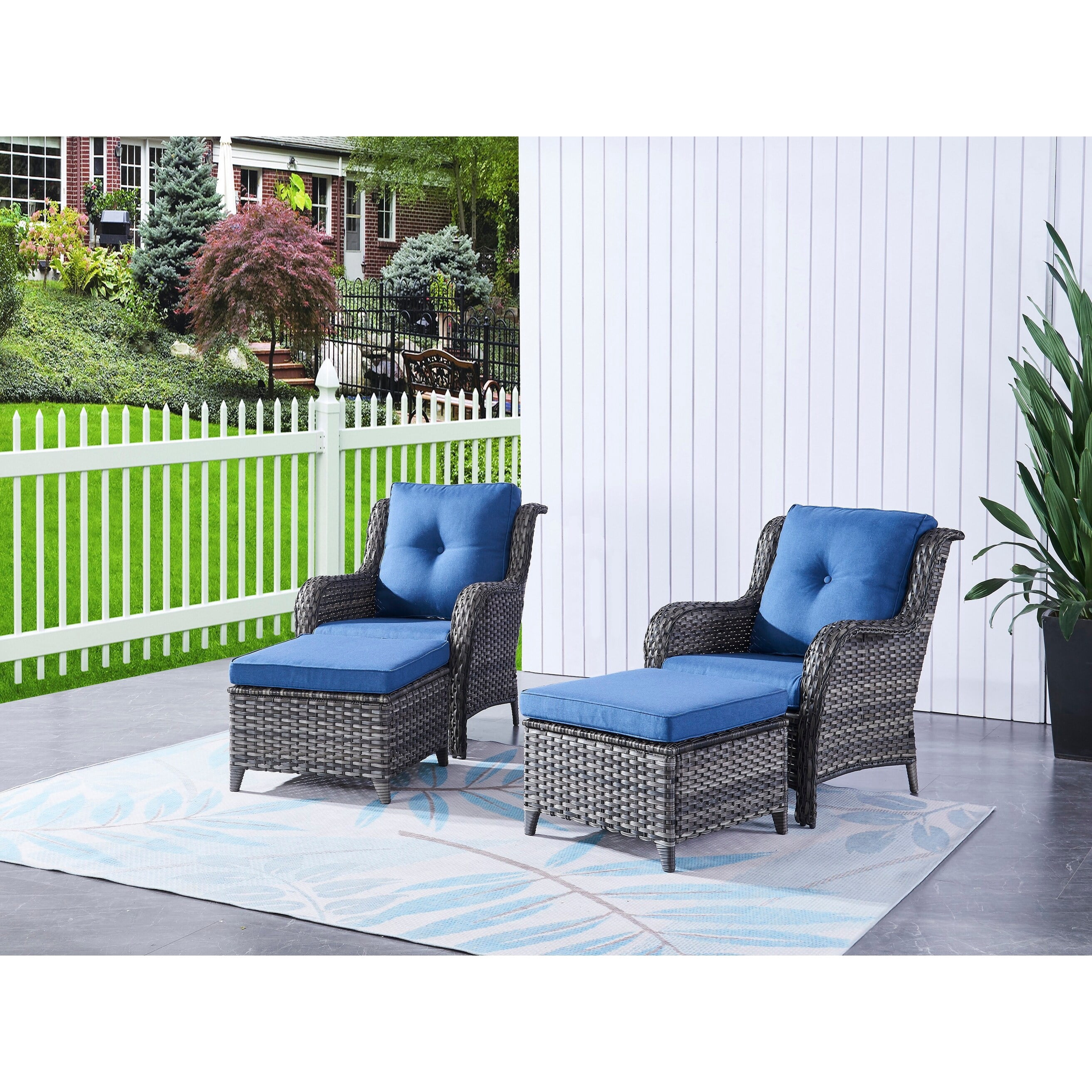 Pocassy Outdoor Chairs with Ottomans Set of 2 Grey/Blue - Walmart.com