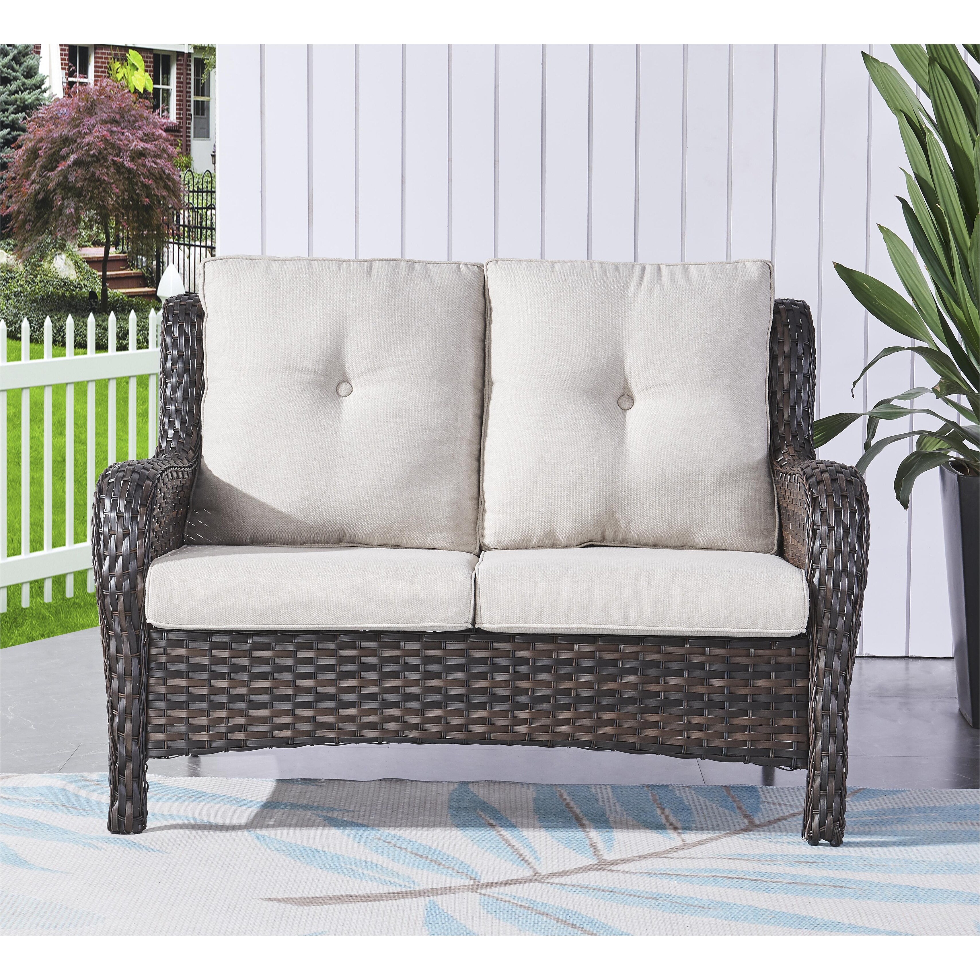 Pocassy Outdoor Patio Loveseat Sofa, Wide and Deep Seating Brown/Beige - image 1 of 5