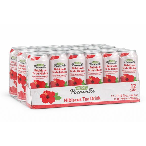 Pocasville Bebida de T de Hibisco, 16.5 fl oz Cans, 12 Count, Hibiscus Tea Drink