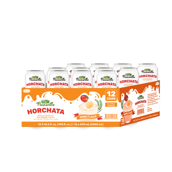 Pocasville Horchata Drink, Rice & Cinnamon, 16.5 fl oz, 12 Pack (Mango)