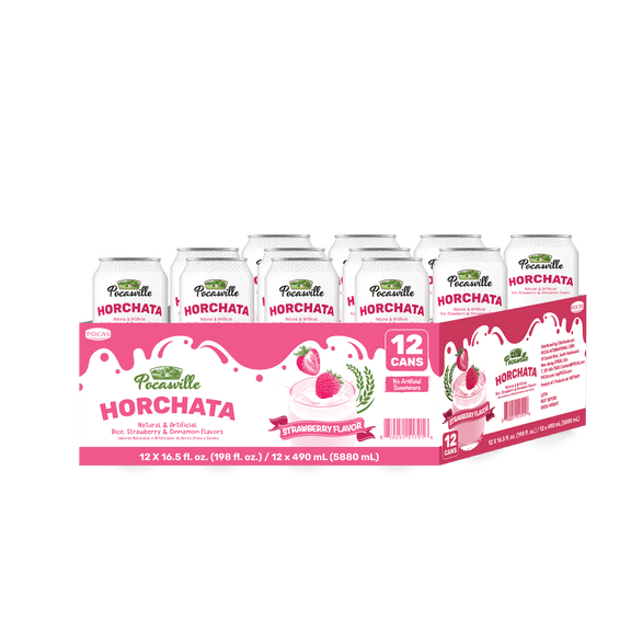 Pocasville Horchata Drink, Rice & Cinnamon, 16.5 fl oz, 12 Pack (Strawberry)