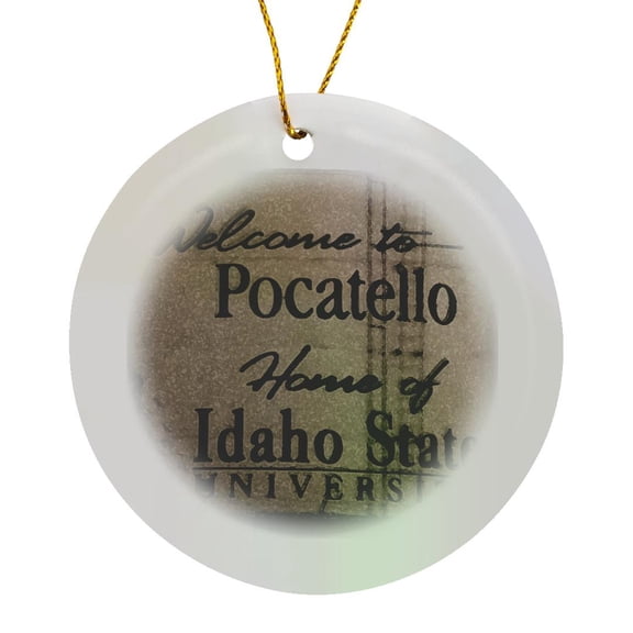 3drose, Pocatello Home of Idaho State University Written on a Water Tank, Circle Porcelain Ornament