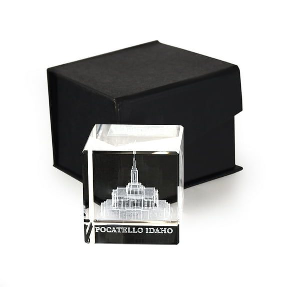Pocatello Idaho Temple Laser Engraved Crystal Cube by Ringmasters