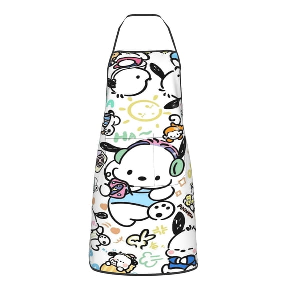 Pochacco Adjustable Bib Aprons, Waterdrop Resistant Apron with 2 Pockets for Kitchen Cooking Restaurant BBQ Painting Crafting