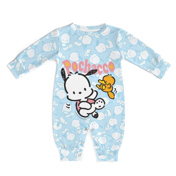 Pochacco Baby Footless Rompers, Long Sleeve Baby Onesie Jumpsuit for Boys Girls