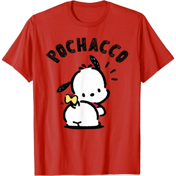 Pochacco Backside Logo DTG Print Unisex T-Shirt,Red Color,Size XL
