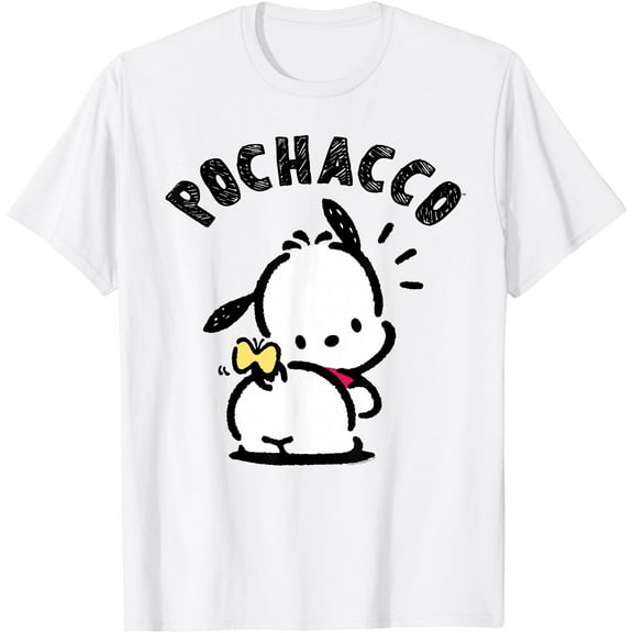 Pochacco Backside Logo DTG Print Unisex T-Shirt,White Color,Size YL