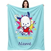 Pochacco Cartoon Flannel Throw Blanket, Lovely Kawaii Themed Style, Soft Cozy Warm, Aesthetic Daily Use Gift for Sofa, Bed, Couch, Boys, Girls & Adults
