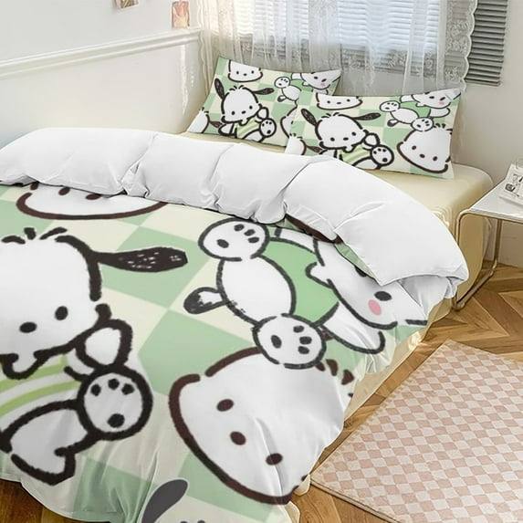 Pochacco Duvet Cover Set 3-Piece Bedding Set Soft Warm And Comfortable Soft Bed Set with 1 Duvet Cover And 2 Pillowcases for Bedroom All Season