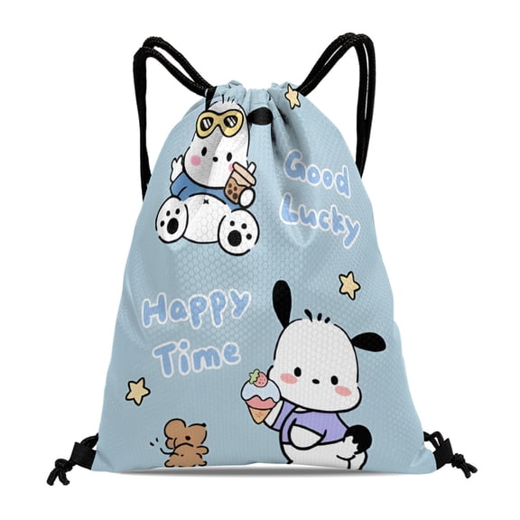 Pochacco Gym Hiking Drawstring Bag:Waterproof, suitable for swimming, travel, beach, and shopping, with dimensions of 15.7*17.7 inches (40cm45cm.