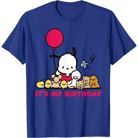 Pochacco It's My Birthday DTG Print Unisex T-Shirt,Royal Blue Color,Size 2T