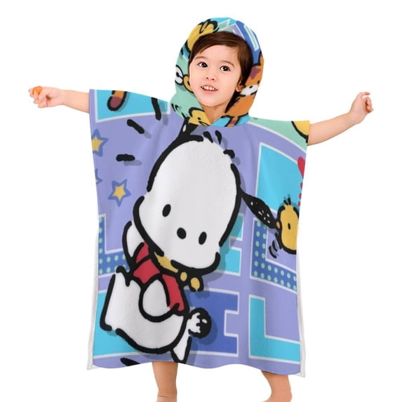 Pochacco Kids Beach Towels with Hood Soft Quick Dry Absorbent Hooded Towels Bath Robe for Swim Pool Bath Poncho Towels