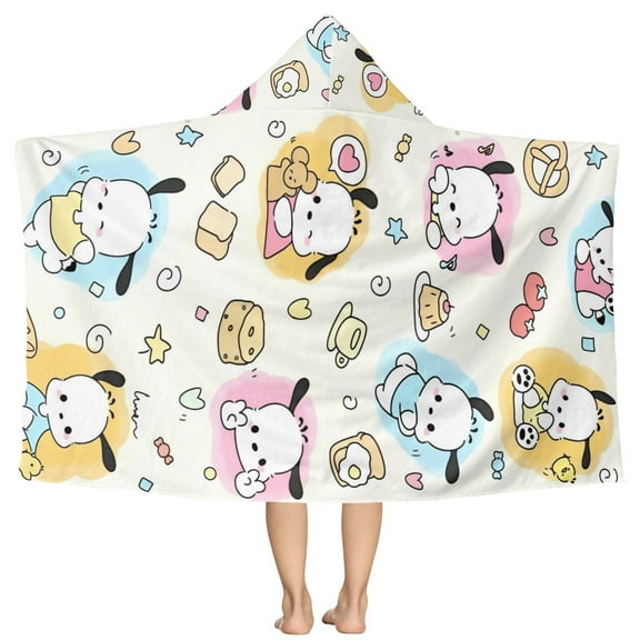 Pochacco Pattern Beach Poncho - Microfiber - Towel - Kids Lightweight And Practical Essential For Beach Vacation
