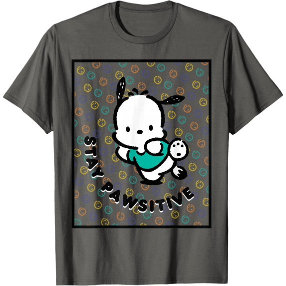 Pochacco Stay Paw-sitive Positive Good Energy Fun Vibes DTG Print Unisex T-Shirt,Charcoal Color,Size YL