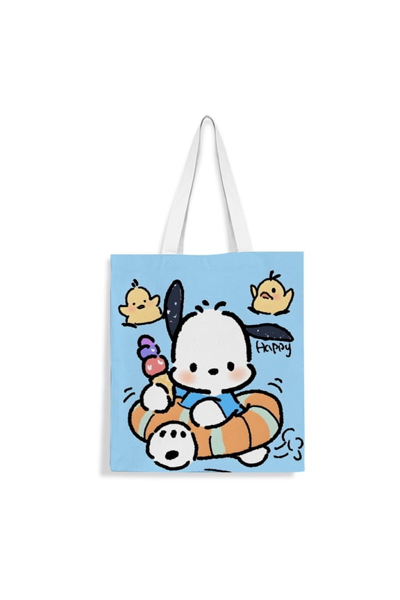 Pochacco canvas Tote Bag Handbag: Womens chic shopping tote, great for groceries, with a reusable design and inner zipper, measuring 13.8 x 15.8 inches (35x40cm).
