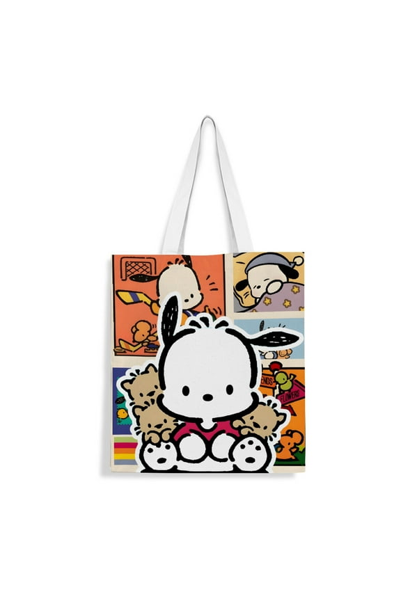 Pochacco canvas Tote Bag Handbag: Womens chic shopping tote, great for groceries, with a reusable design and inner zipper, measuring 13.8 x 15.8 inches (35x40cm).