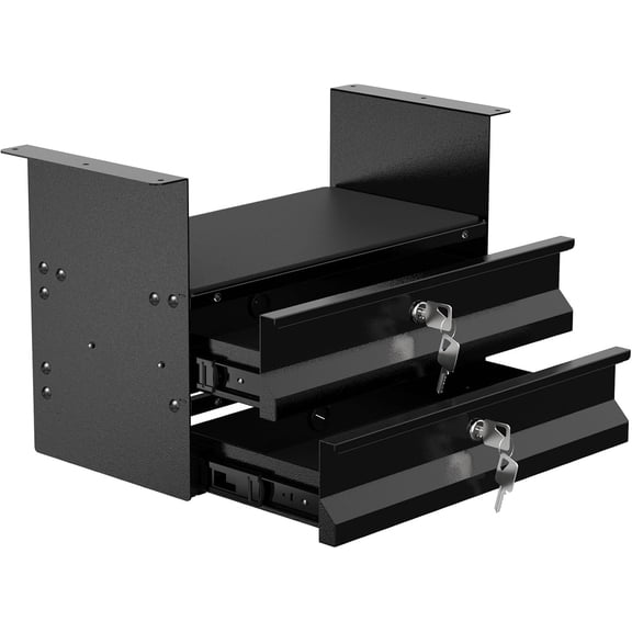Pochar 17" Wide Under Desk Slide Out, 2-Tier Steel Lockable Pull-out Drawer with Cable Management Hole for Office Home