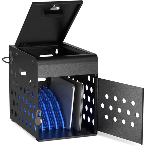 Pochar 8-Device Chromebook Charging Cabinet for Classroom - Laptop Lock Box for iPad Tablet Fits 14" Screen - Portable Locking Charging Station for Schools, Offices, Hospitals (Black)