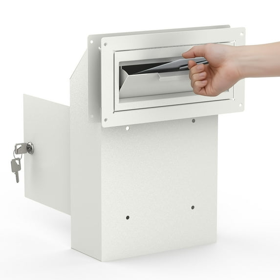 POCHAR Through The Door Key Box for Mail, Rent, Deposit, and Night Key - Locking Steel Mailbox with Rear Access (Light Gray)