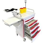 POCHAR Medical Crash Cart with Emergency Accessory - Mobile Emergency Cart for Hospitals and Clinics Red-White