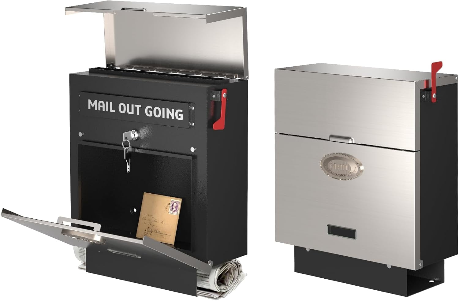 POCHAR Stainless Steel Wall Mount Mail Box with Newspaper Holder - 14. ...