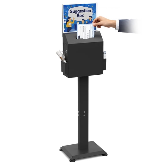 Pochar Standing Suggestion Box with Slot And Lock, Alloy Metal Donation Box with Top Sign Display, Secure Ballot Collection Drop Box for Voting, Contest, Charity, Donation, Church, Election - Black