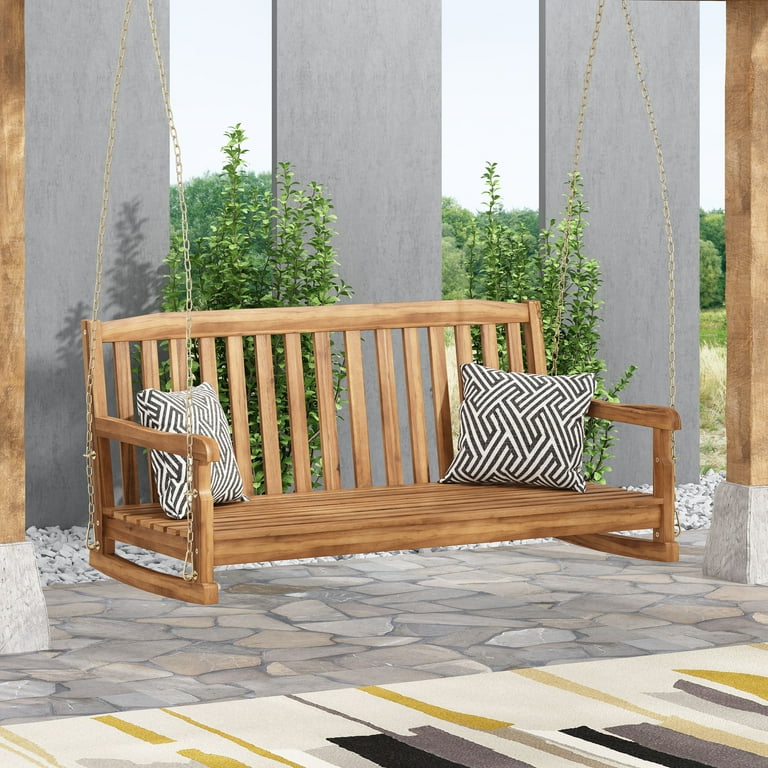 Acacia wood porch swing discount
