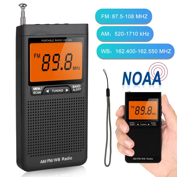 Pocket AM FM Radio Auto-Search NOAA Emergency Receiver Battery Operated ...