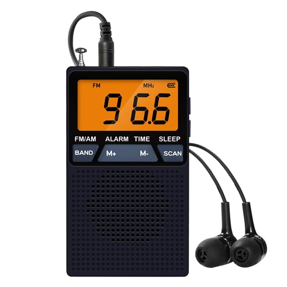 Pocket AM FM Radio Portable - Personal Radio with Best Reception, Large LCD Display, Alarm Clock & Sleep Timer, Battery Operated, Includes Earphone