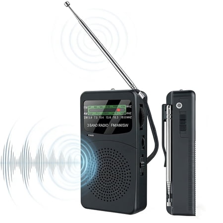 Pocket AM/FM SW Radio with Rear Clip, Battery Operated, Excellent Reception, MP3 Playback, 3.5mm Jack, Portable Shortwave Transistor Radio with Emergency LED and Headphone Jack for Seniors
