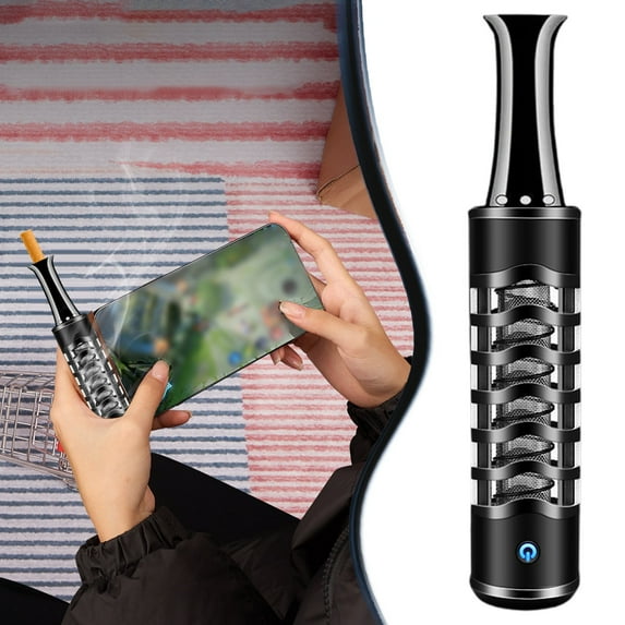 Pocket Ashtray, Portable Ashtray, Smokeless Ashtray For Car, Lazy Cigarette Holder Does Not Drop The Ash, Electric Flameless Lighter, USB Rechargeable Small Ashtray (Black) 0.86x5.04"