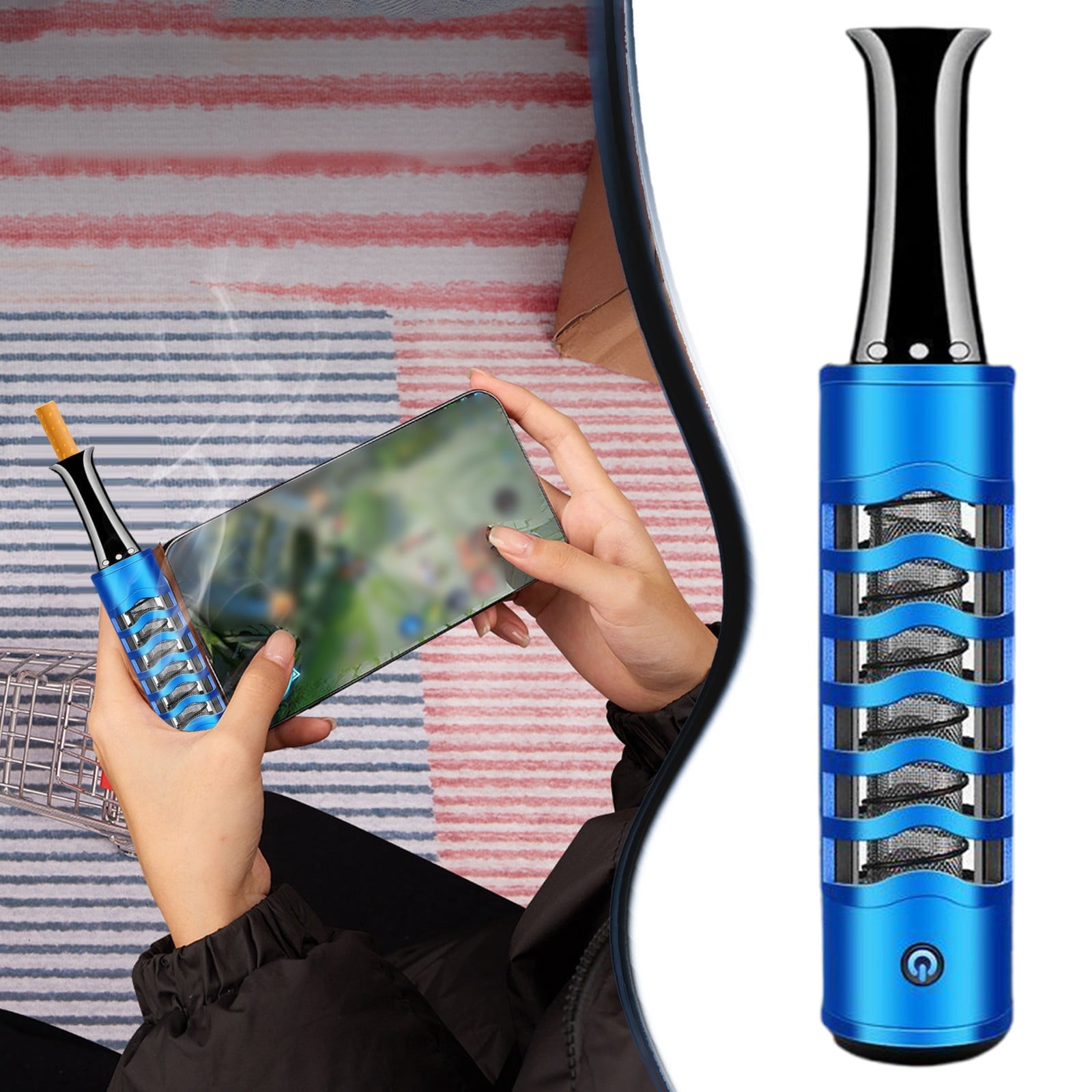Pocket Ashtray, Portable Ashtray, Smokeless Ashtray For Car, Lazy Cigarette  Holder Does Not Drop The Ash, Electric Flameless Lighter, USB Rechargeable  Small Ashtray (Blue) 0.86x5.04