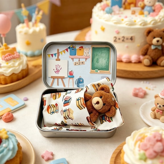 Pocket Bear Tin Box, Mini Plush First Day Gift, Back to Surprise for Students & Teachers, Cute Bear Coin Bank, Lunchbox Note Container​, Brown