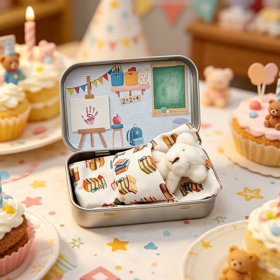 Pocket Bear in Tin Box, Mini Plush for First Day of School, Portable Soft Stuffed Animal with Inspirational Message, Cute Keepsake Gift for Kids