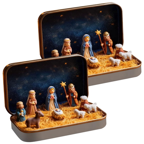 Pocket Bethlehem Scene Handcrafted Christmas Nativity Scene In a Box Miniature Set For Home Decoration And Holiday Display