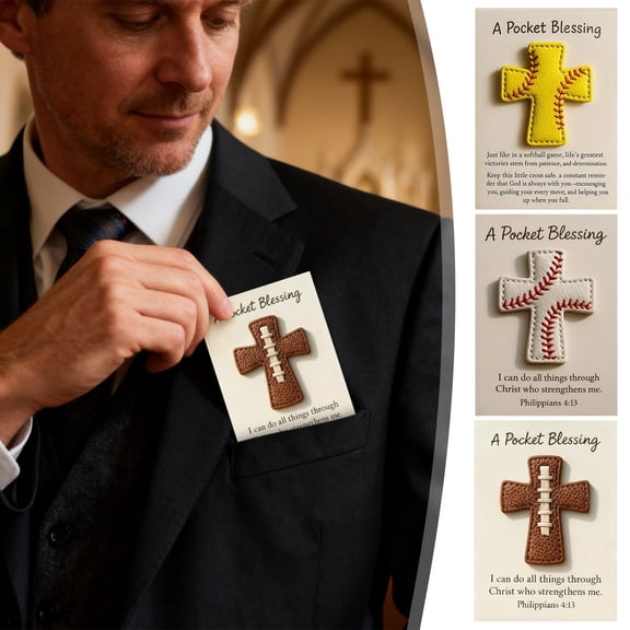 Pocket Blessing Baseball Cross Edition - Compact Religious Faith Accessory, Adorable Baseball-Themed Cross Charm Pendant, Perfect Pocket-Sized Blessing Gift for Christians & Baseball Fans, A