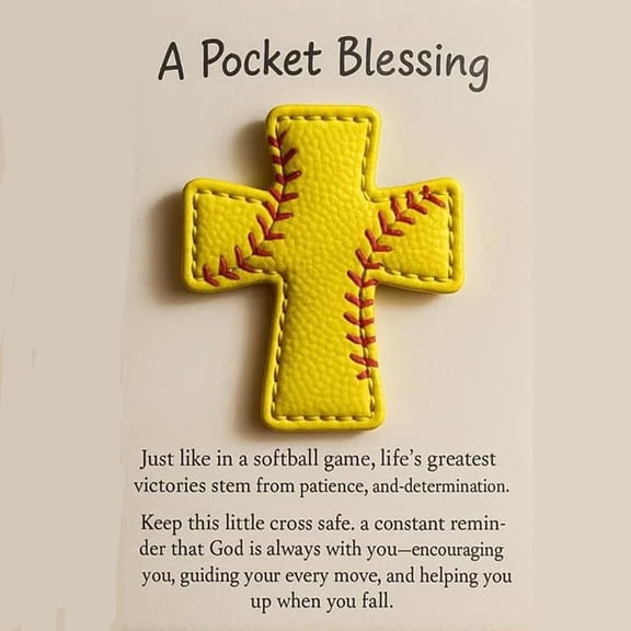 A Pocket Blessing Baseball Cross Edition, Handmade Baseball Stitching Christian Pocket Cross Token with Verse Card, Faith Motivation Gifts Christian Keepsakes for Sports Lovers (C)