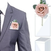 Pocket Boutonniere Plastic Sleeve 15Pcs Pockets Holder Fits In Suit Jacket Pocket for Wedding Groomsmen /Prom Flowers Not Included