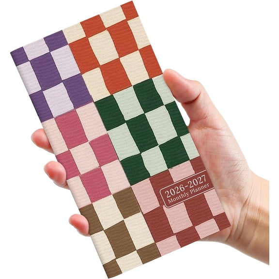 Pocket Calendar 2026-2027 for Purse, Two Year Monthly Planner Pocket Size 6.5" x 3.5", Jan 2026 - Dec 2027 Monthly Planner Small Calendar for School, Work and - Checkered